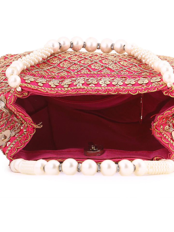 Priyaasi Simple Rani Pink Gold Design Potli Bag