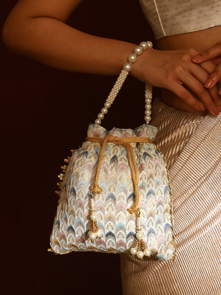 Priyaasi Embroidery Multicolor Thread Designed Potli Bag