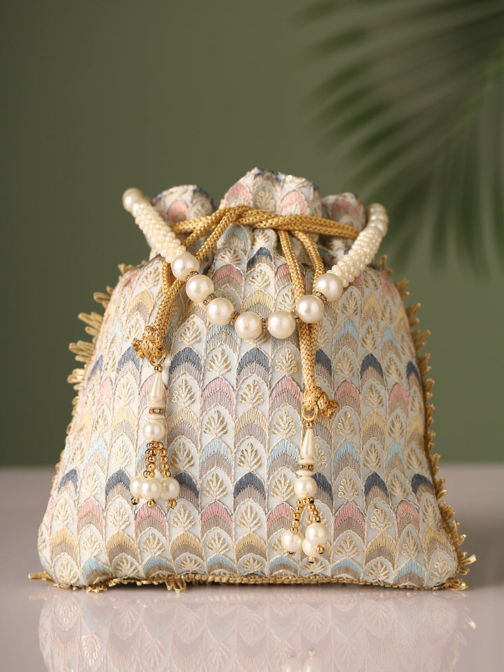 Priyaasi Embroidery Multicolor Thread Designed Potli Bag