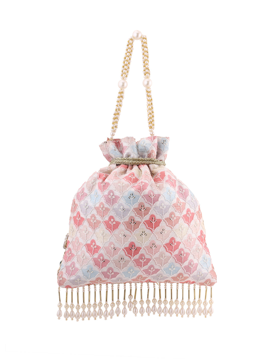 Priyaasi Elegant Baby Pink Pearl Design Tassels Potli Bag