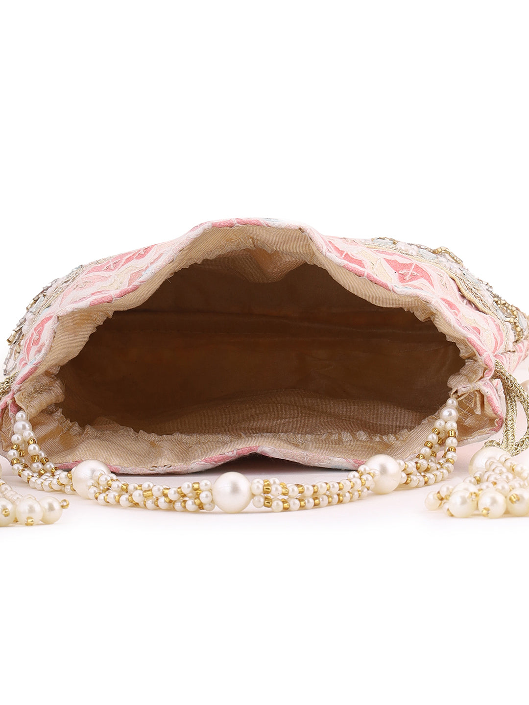 Priyaasi Elegant Baby Pink Pearl Design Tassels Potli Bag