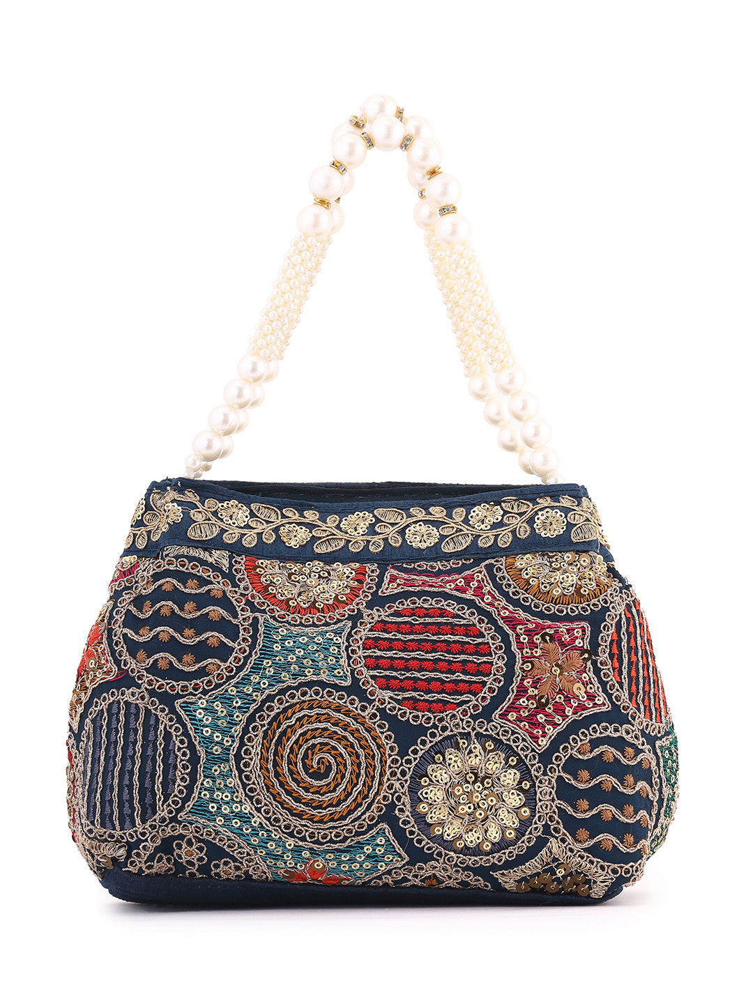 Priyaasi Navy Blue Multicolor Thread embroidery Design Potli Bag