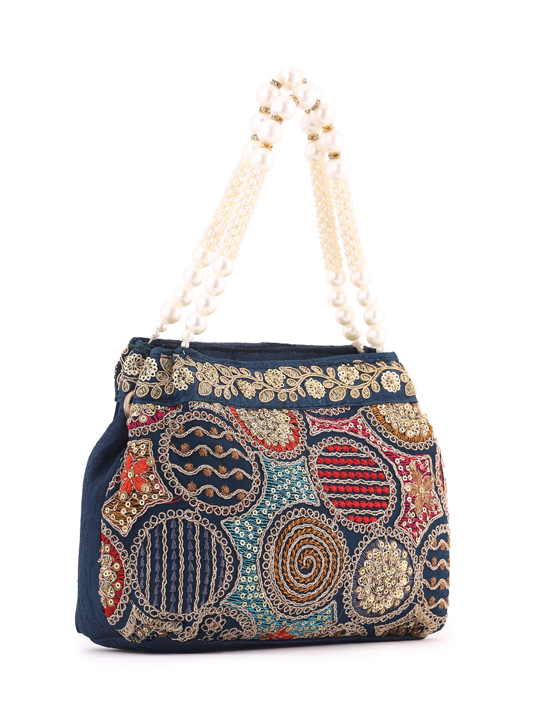 Priyaasi Navy Blue Multicolor Thread embroidery Design Potli Bag