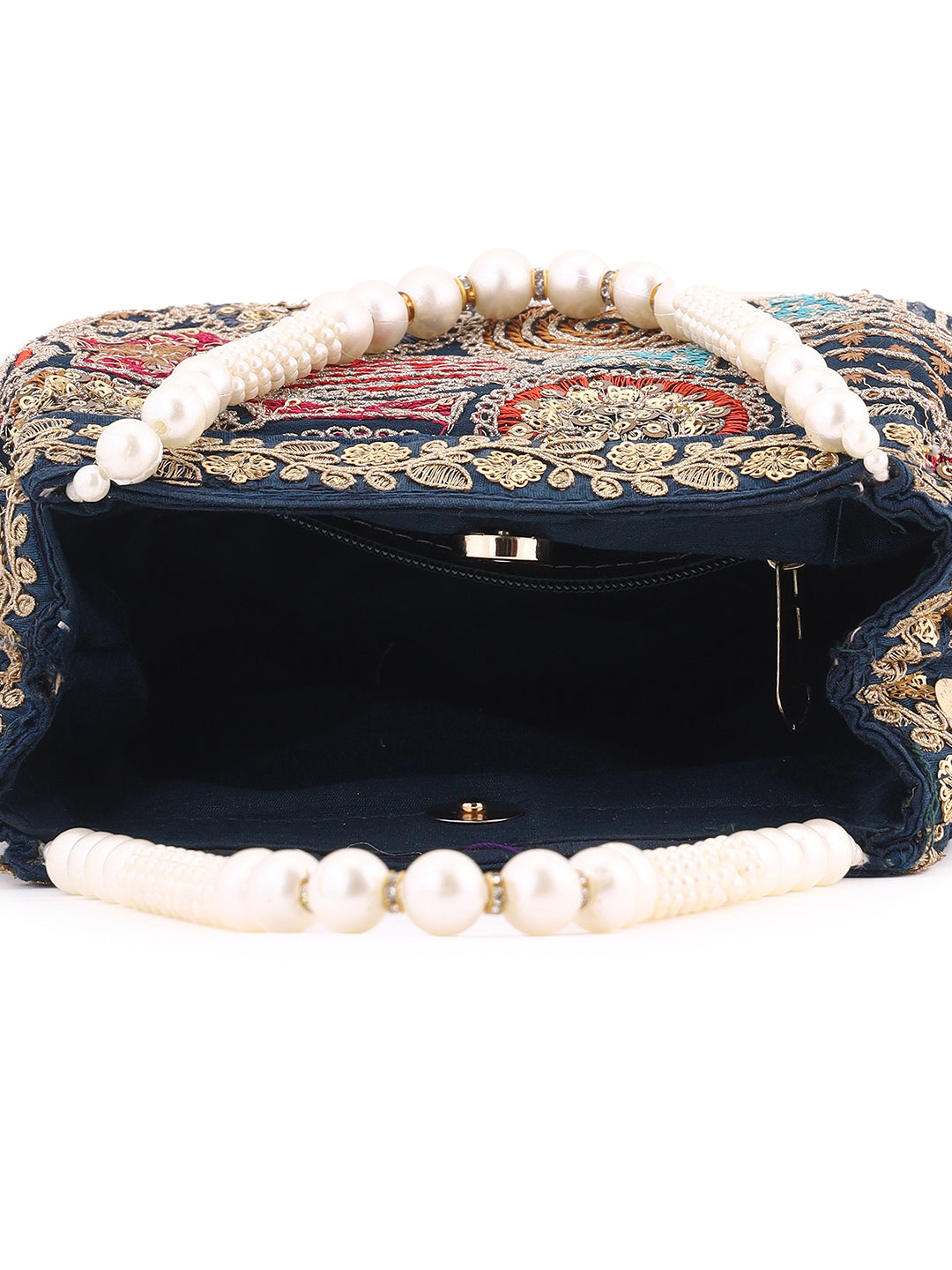 Priyaasi Navy Blue Multicolor Thread embroidery Design Potli Bag