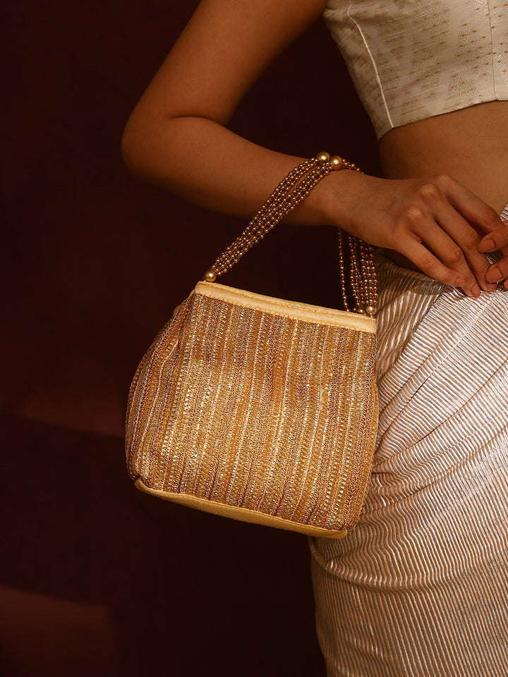 Priyaasi Gold Straight Design Emboided Potli Bag