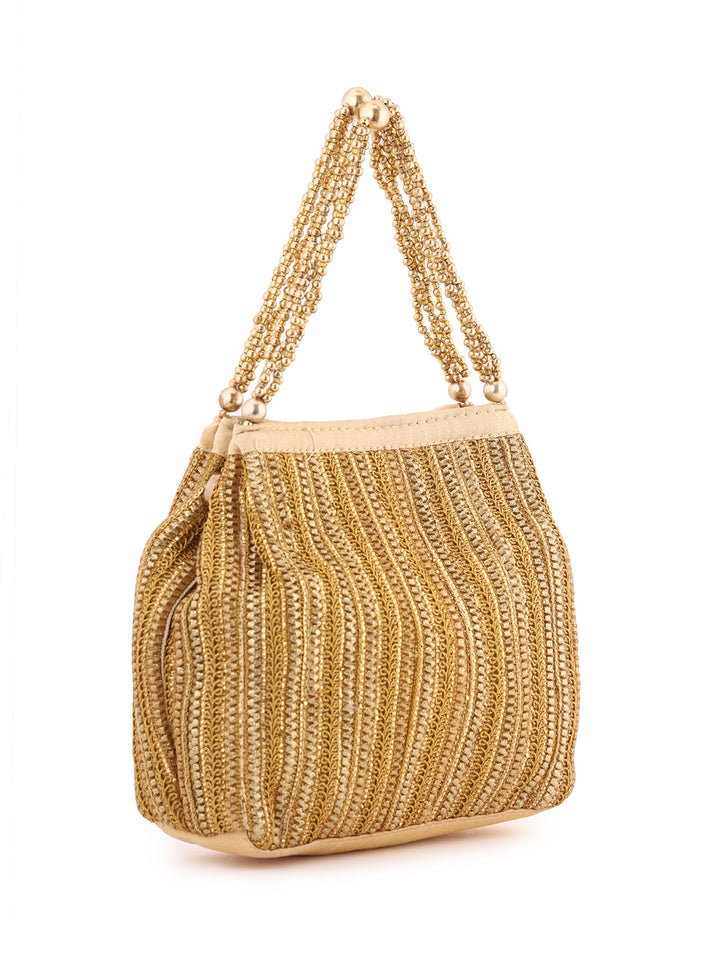 Priyaasi Gold Straight Design Emboided Potli Bag