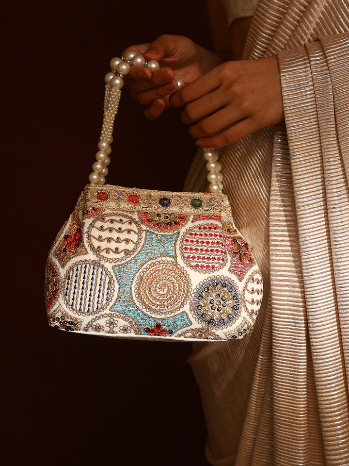 Priyaasi Off -White Multicolor Thread embroidery Design Potli Bag