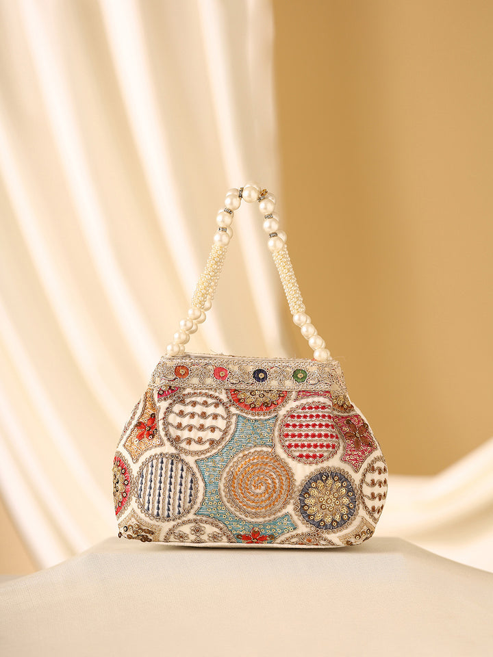 Priyaasi Off -White Multicolor Thread embroidery Design Potli Bag