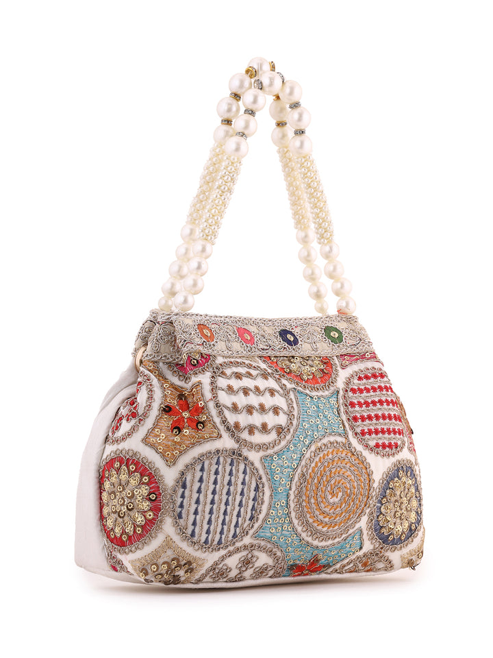 Priyaasi Off -White Multicolor Thread embroidery Design Potli Bag