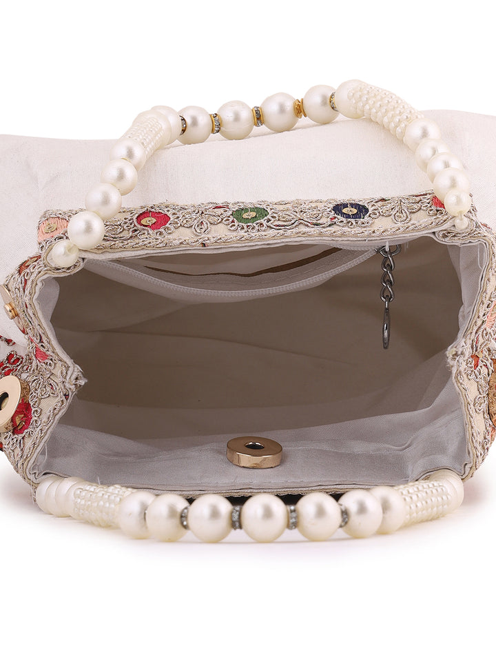 Priyaasi Off -White Multicolor Thread embroidery Design Potli Bag