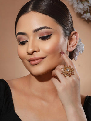 Priyaasi Pretty Flower White Stone Studded Gold-Plated Ring