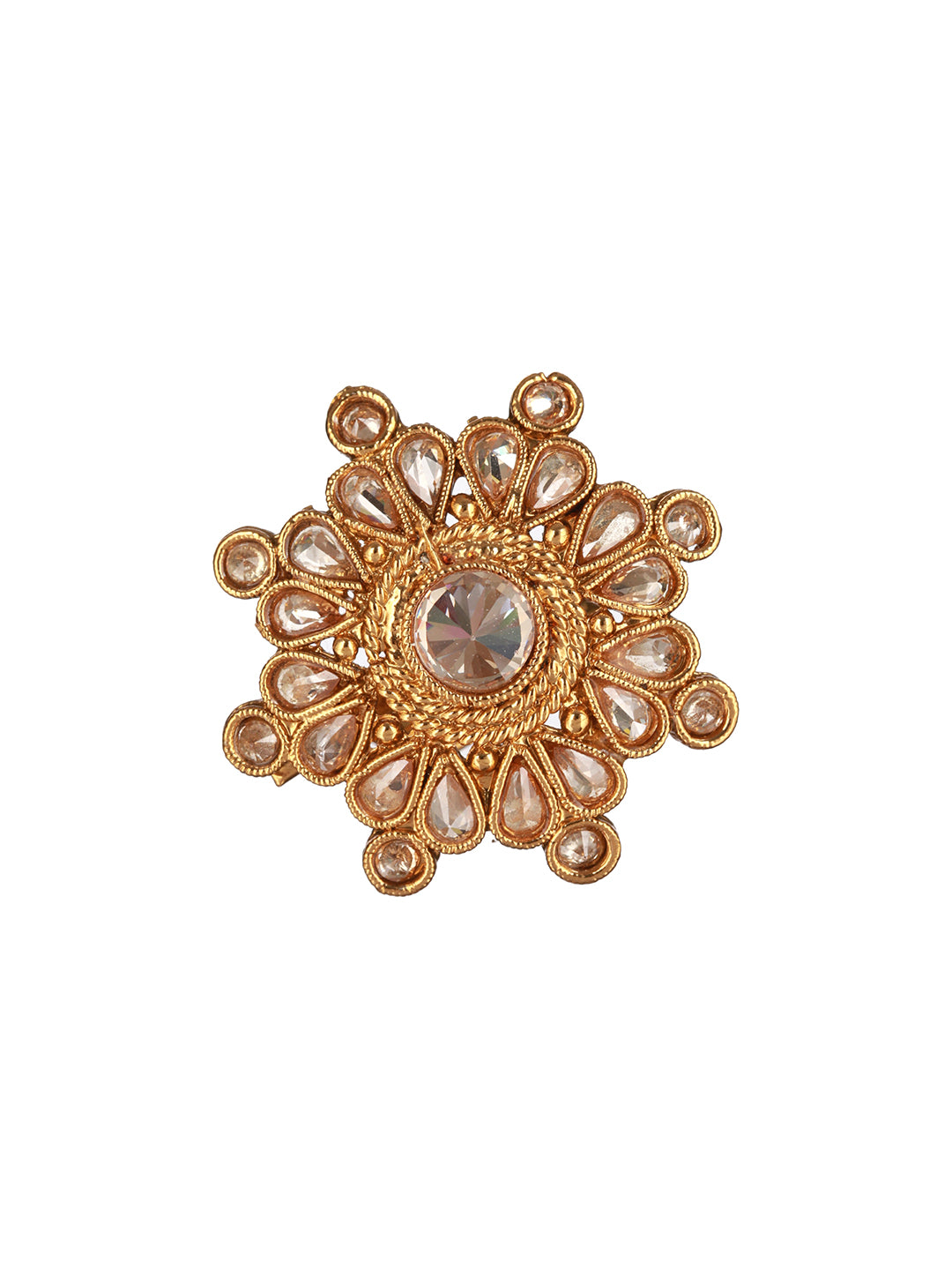 Priyaasi Pretty Flower White Stone Studded Gold-Plated Ring