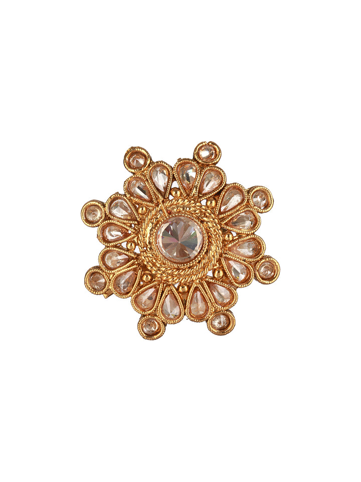 Priyaasi Pretty Flower White Stone Studded Gold-Plated Ring