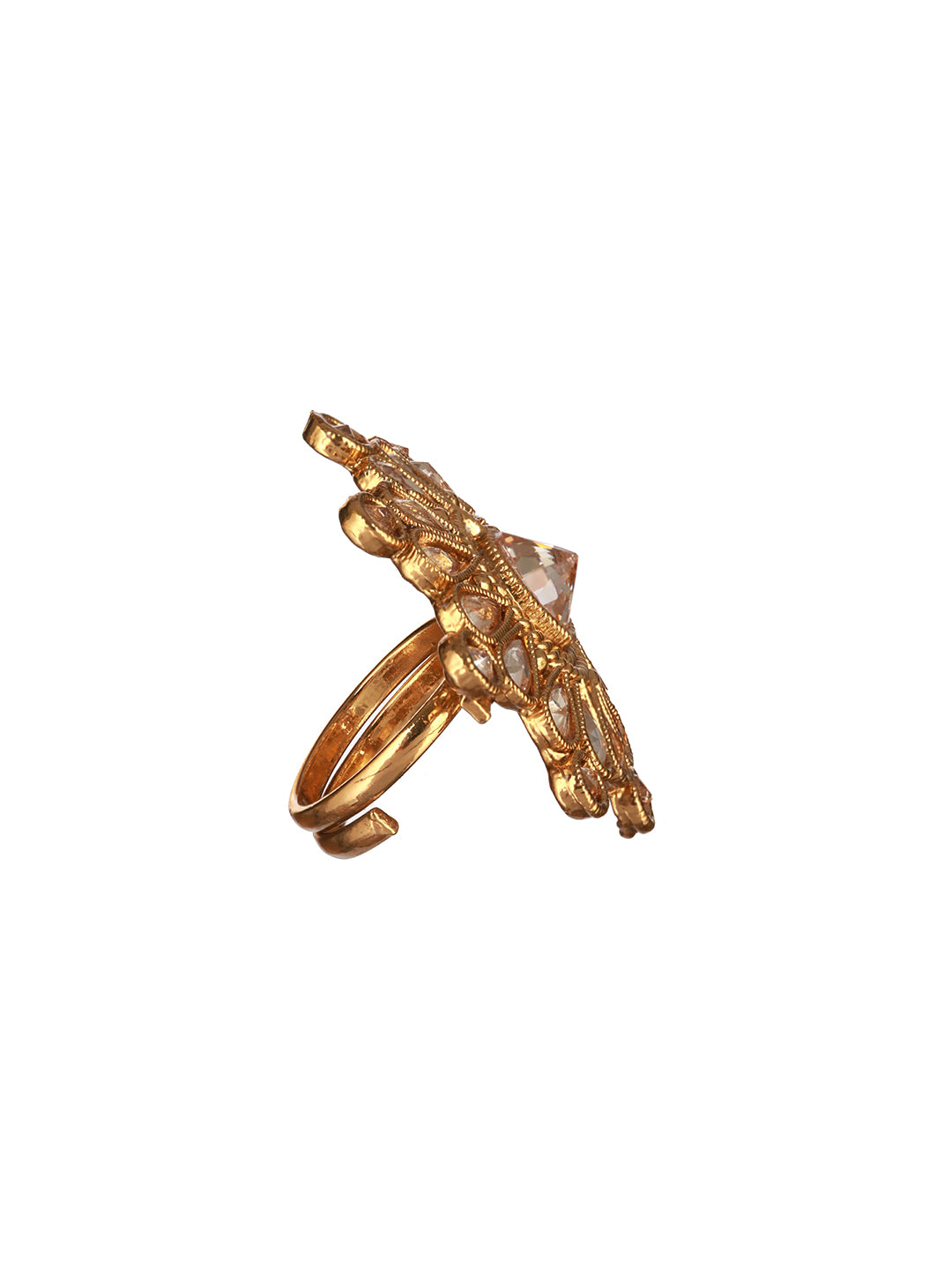 Priyaasi Pretty Flower White Stone Studded Gold-Plated Ring