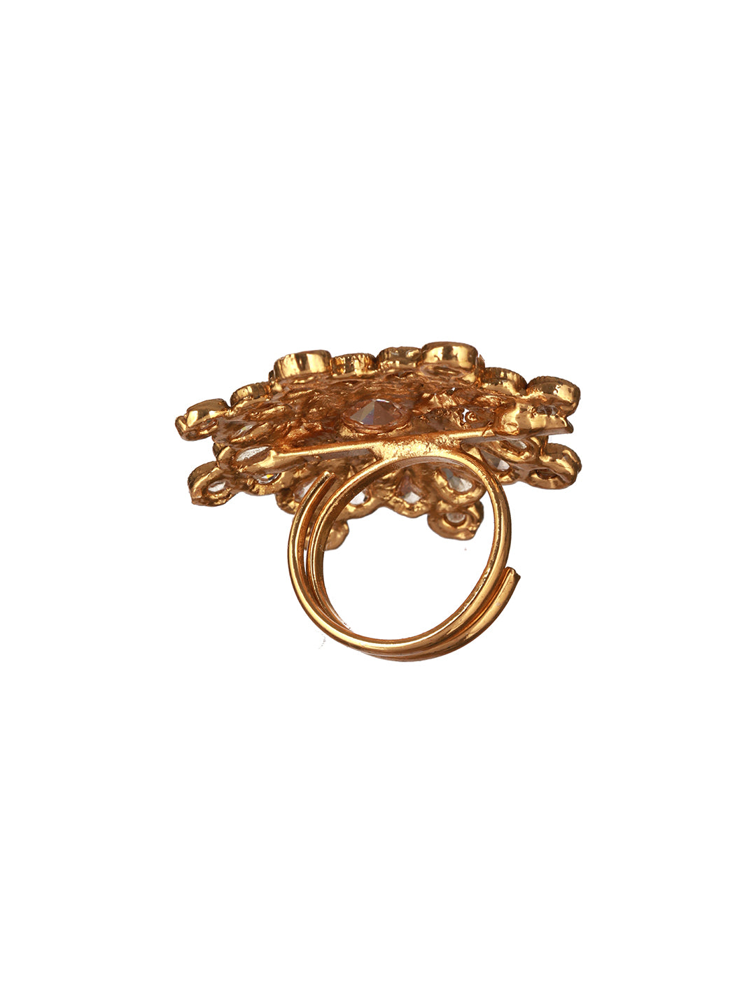 Priyaasi Pretty Flower White Stone Studded Gold-Plated Ring