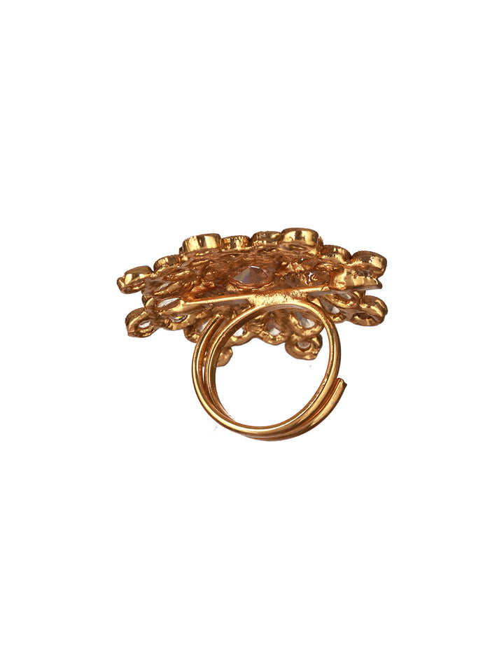 Priyaasi Pretty Flower White Stone Studded Gold-Plated Ring