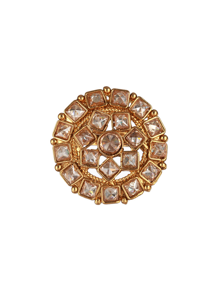 Priyaasi Geometric Flower Studded Gold-Plated Ring