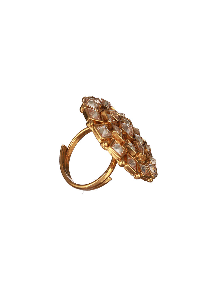 Priyaasi Geometric Flower Studded Gold-Plated Ring
