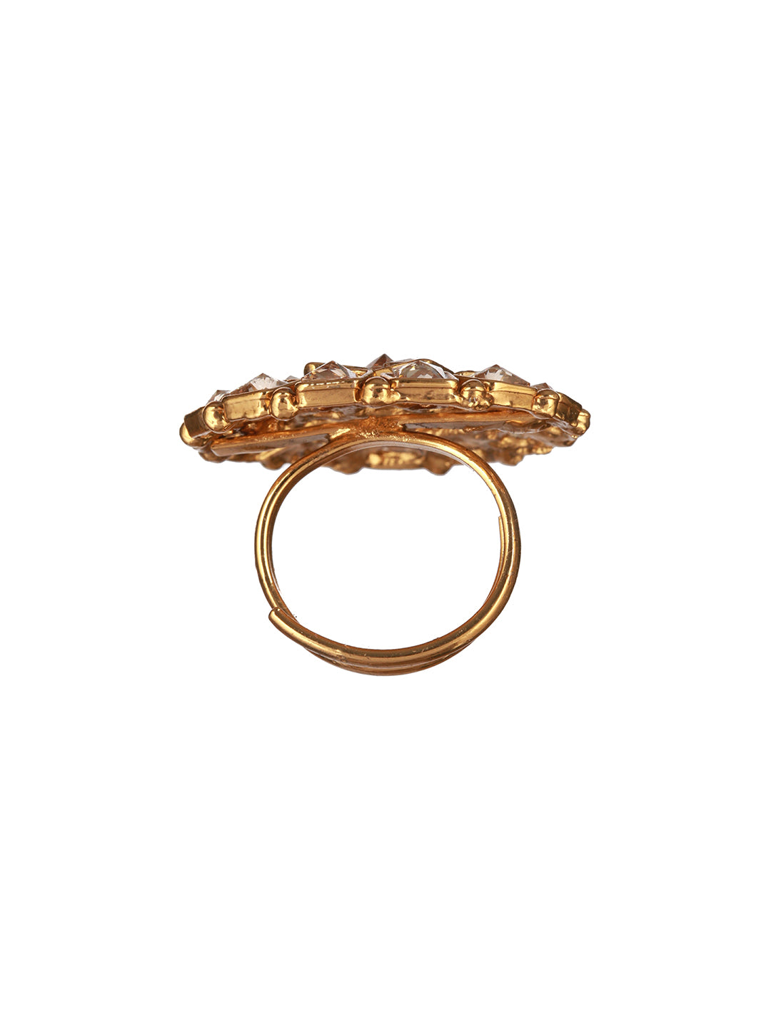 Priyaasi Geometric Flower Studded Gold-Plated Ring