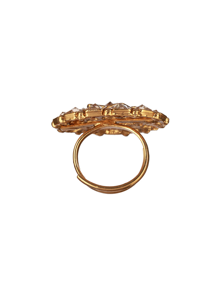 Priyaasi Geometric Flower Studded Gold-Plated Ring