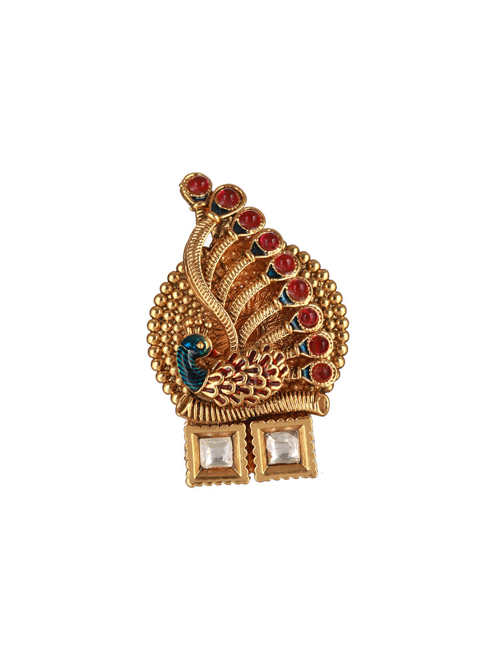 Peacock Meenakari Stone Studded Gold-Plated Ring