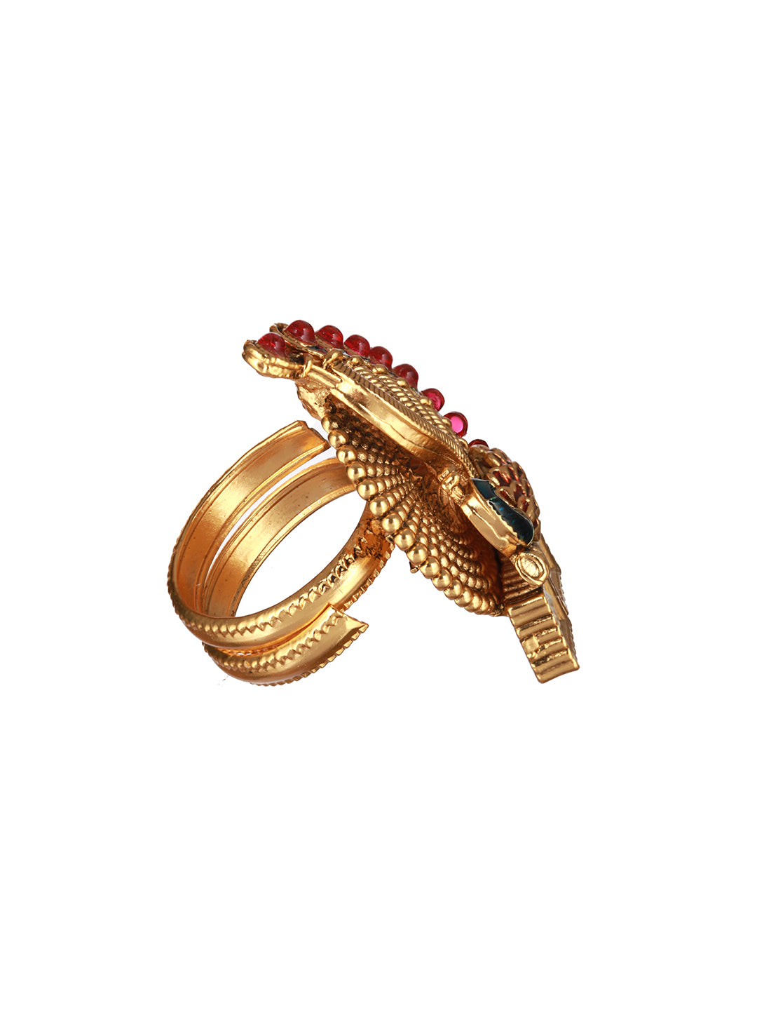 Peacock Meenakari Stone Studded Gold-Plated Ring
