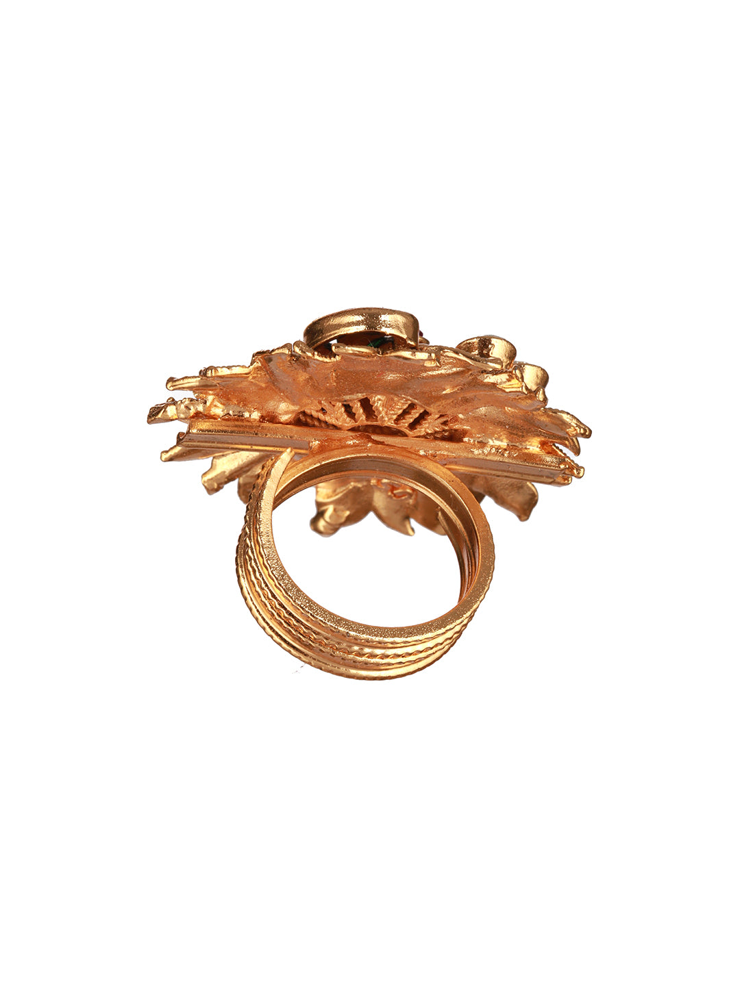Multicolor Studded Peacock Meenakari Gold-Plated Ring