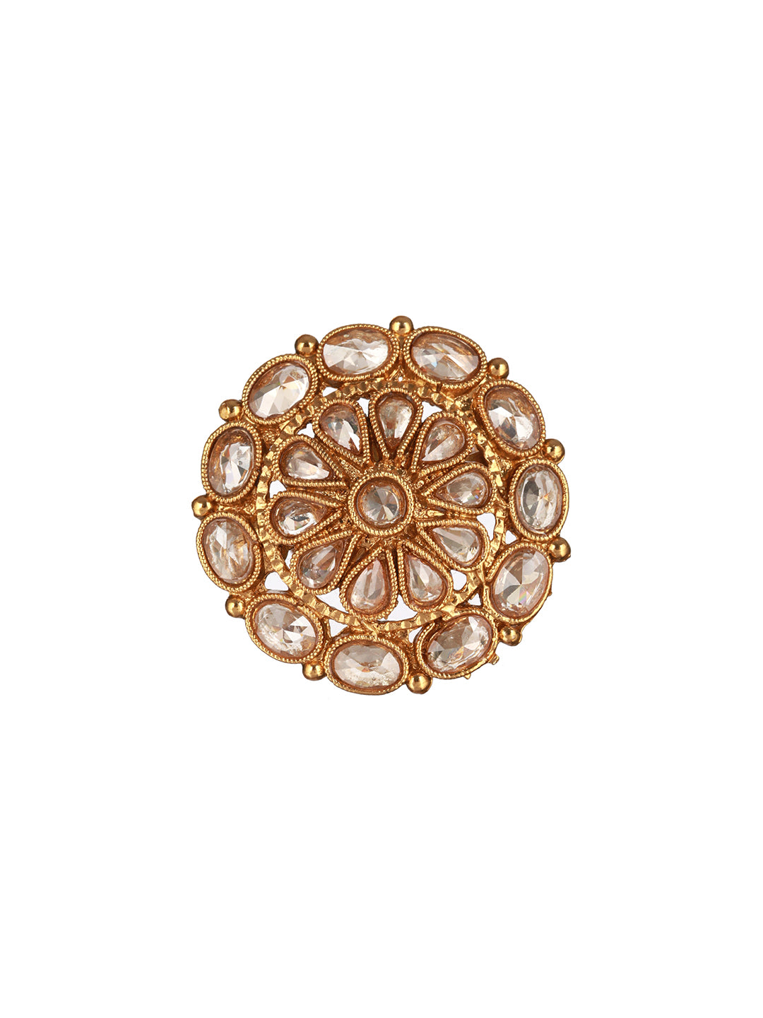 Priyaasi Flower Design Stone Studded Gold-Plated Ring