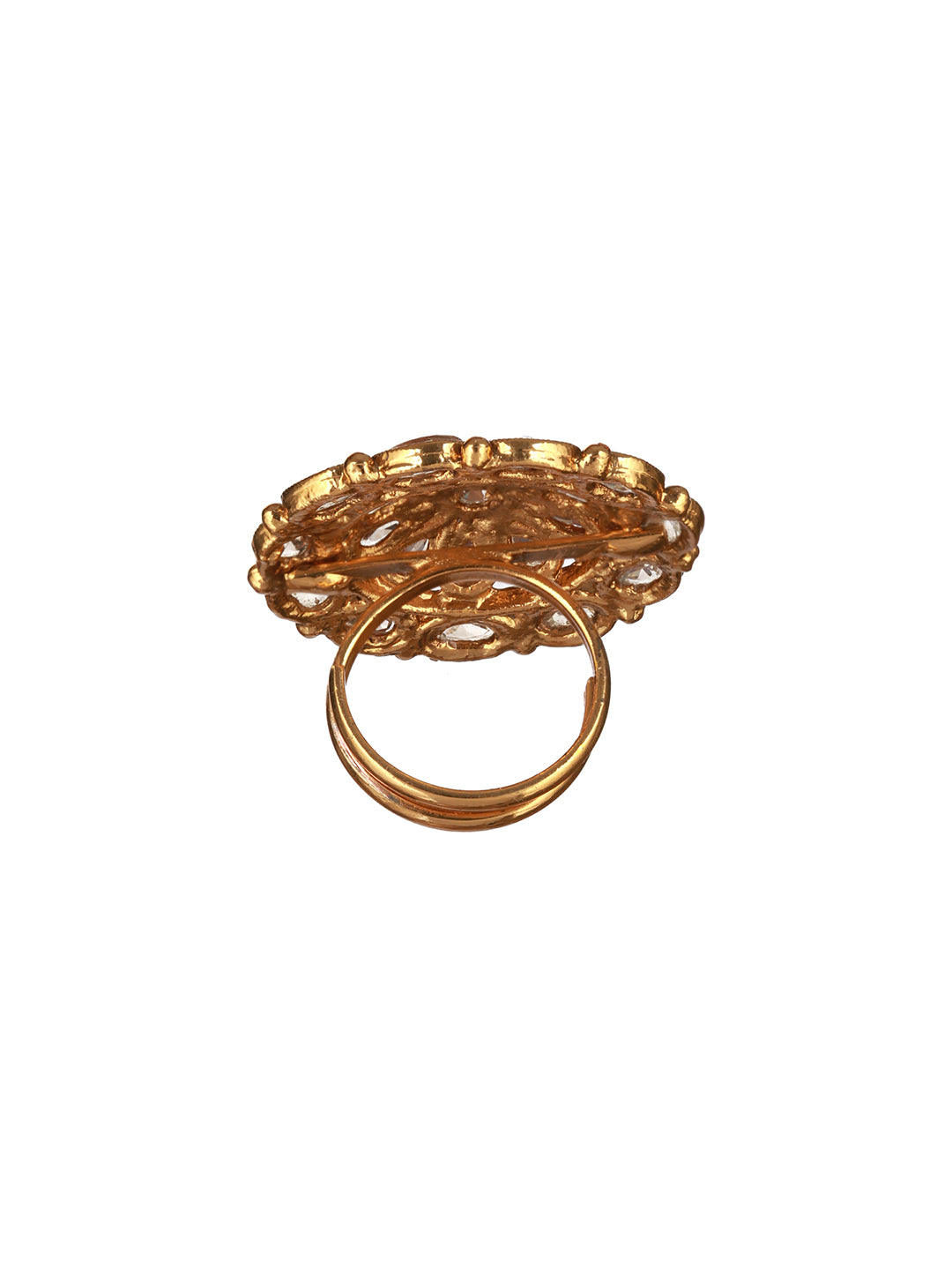 Priyaasi Flower Design Stone Studded Gold-Plated Ring