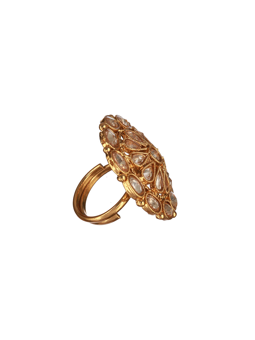 Priyaasi Flower Design Stone Studded Gold-Plated Ring