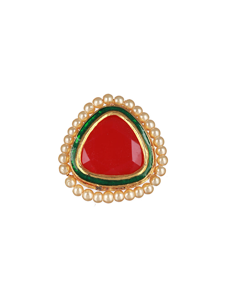 Priyaasi Pink Stone Studded Pearl Gold-Plated Ring