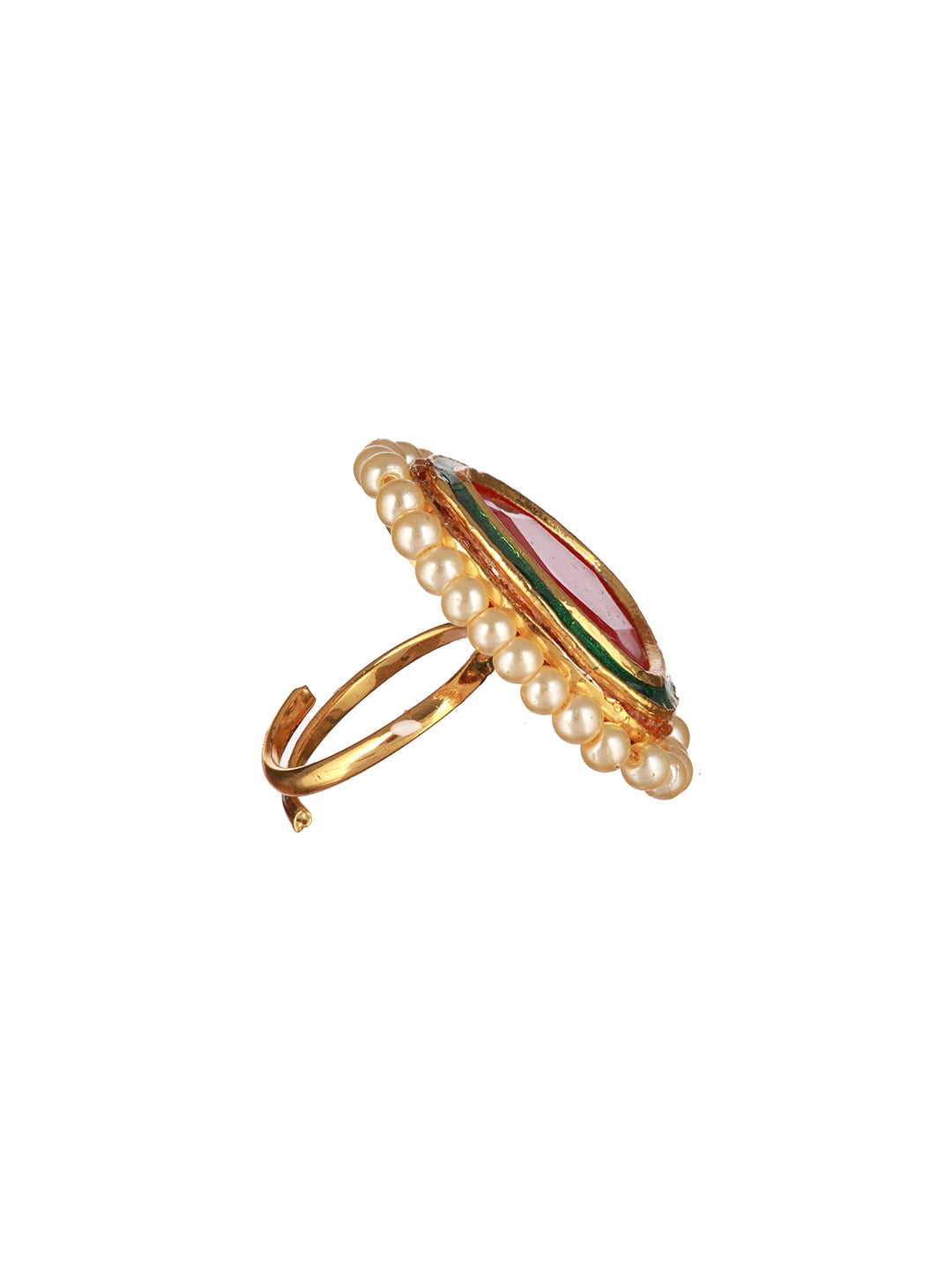Priyaasi Pink Stone Studded Pearl Gold-Plated Ring