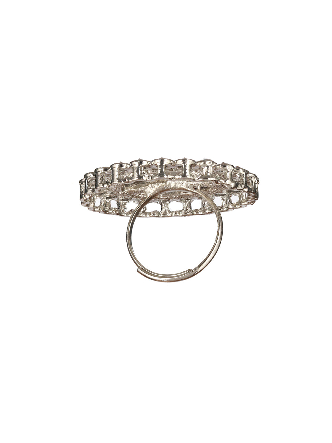 Priyaasi Round Floral American Diamond Silver-Plated Ring