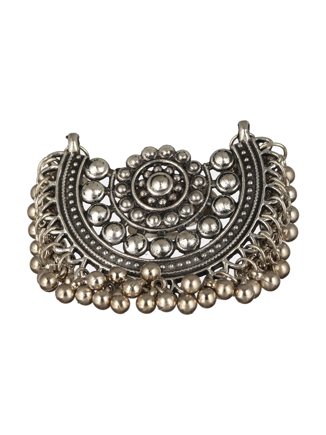Priyaasi Half-Flower Ghunghroo Oxidised Silver Ring