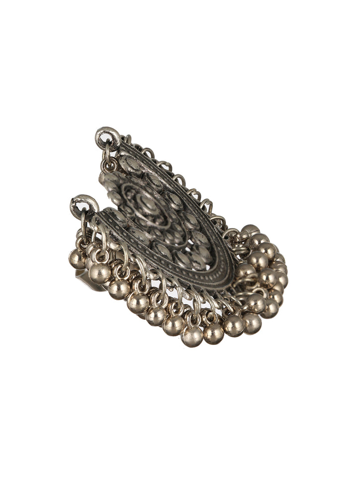 Priyaasi Half-Flower Ghunghroo Oxidised Silver Ring