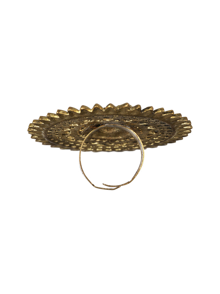 Priyaasi Statement Mummy Motif Oxidised Gold-Plated Ring