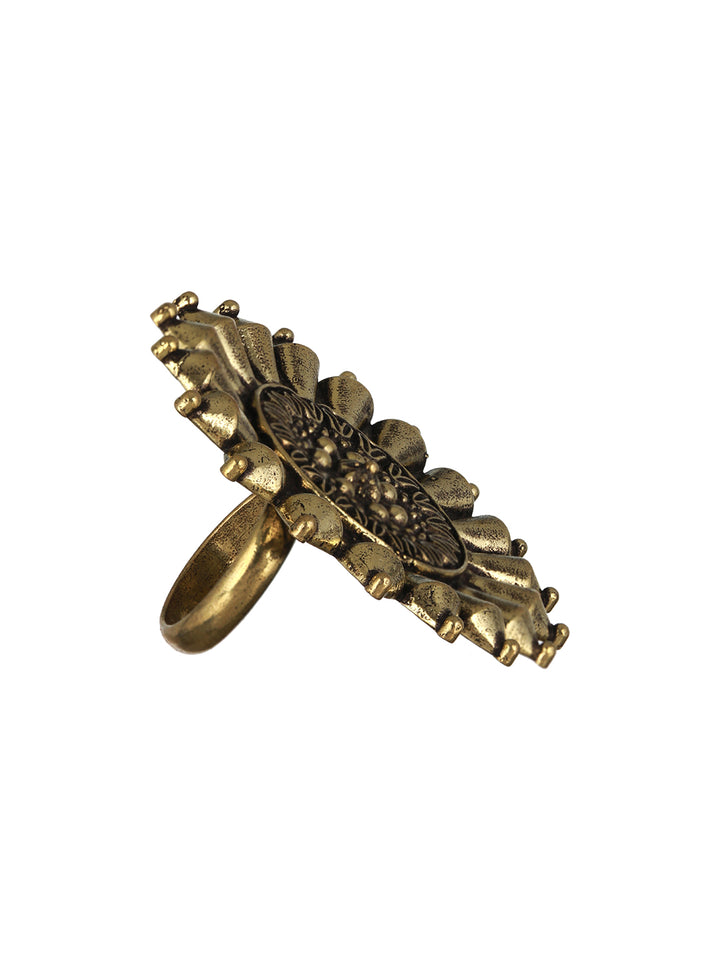 Priyaasi Boho Flower Oxidised Silver Gold-Plated Ring