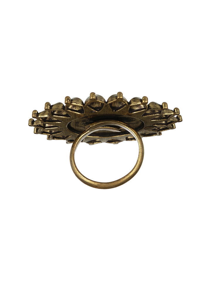 Priyaasi Boho Flower Oxidised Silver Gold-Plated Ring