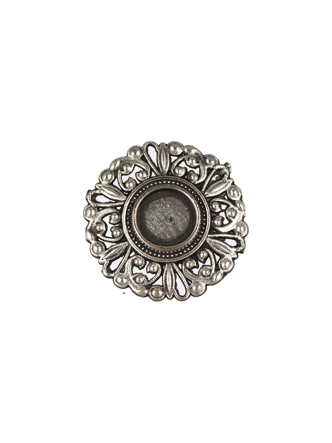 Priyaasi Round Floral Motif Oxidised Silver Ring