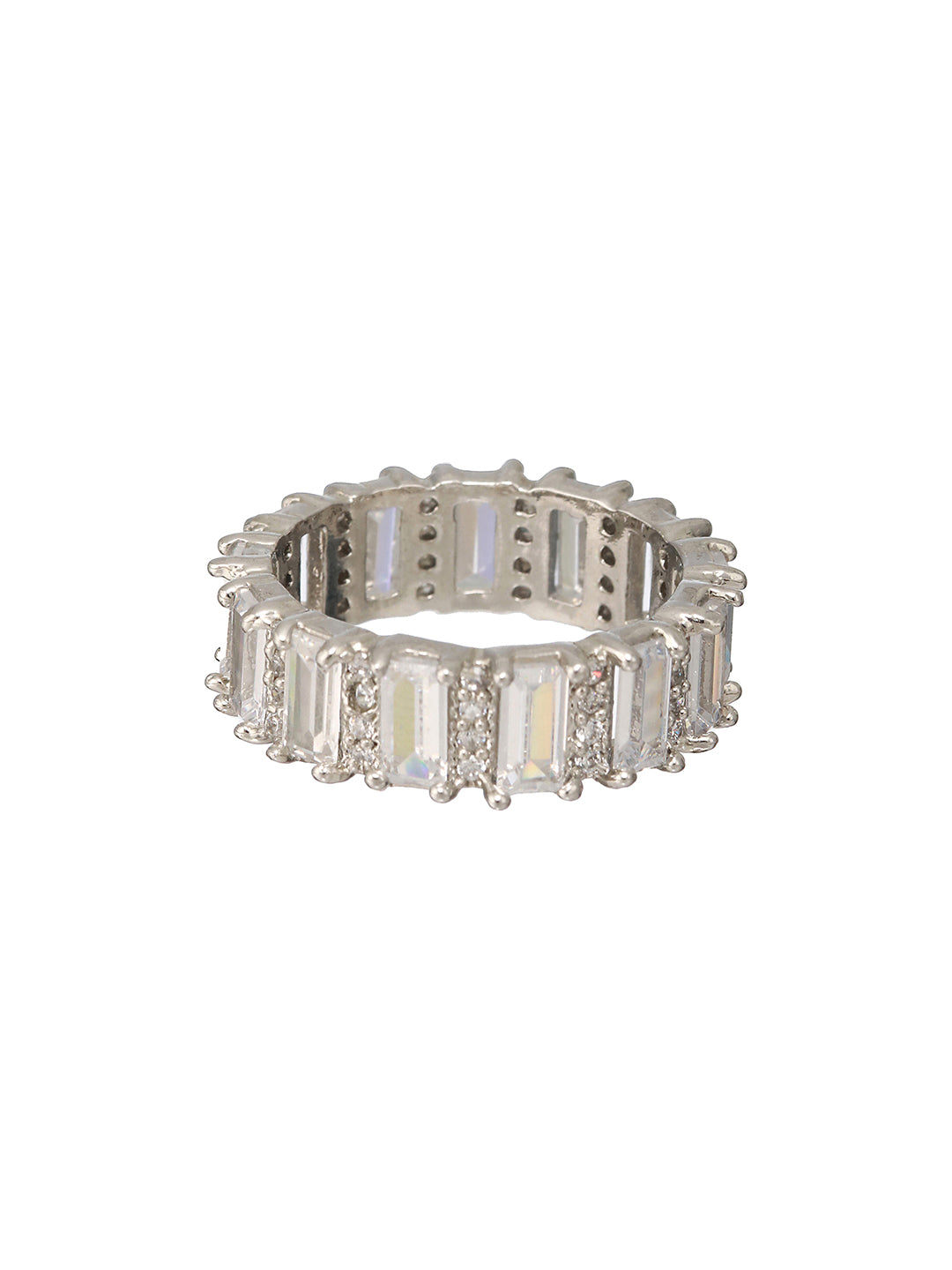 Priyaasi Baguette American Diamond Silver-Plated Ring