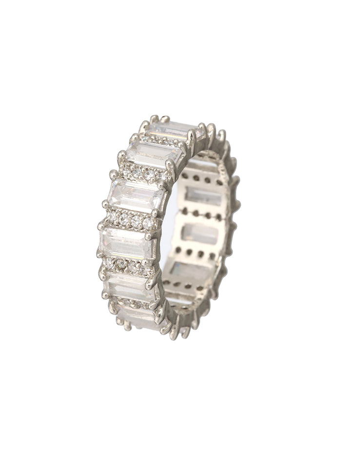 Priyaasi Baguette American Diamond Silver-Plated Ring