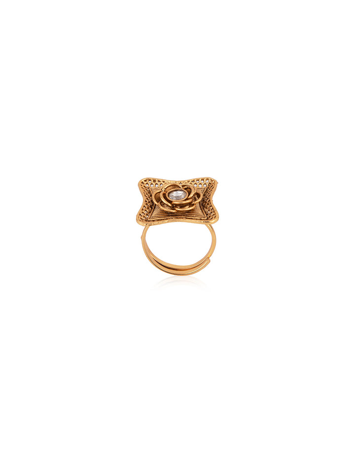 Priyaasi Stone Studded Gold Plated Floral Ring