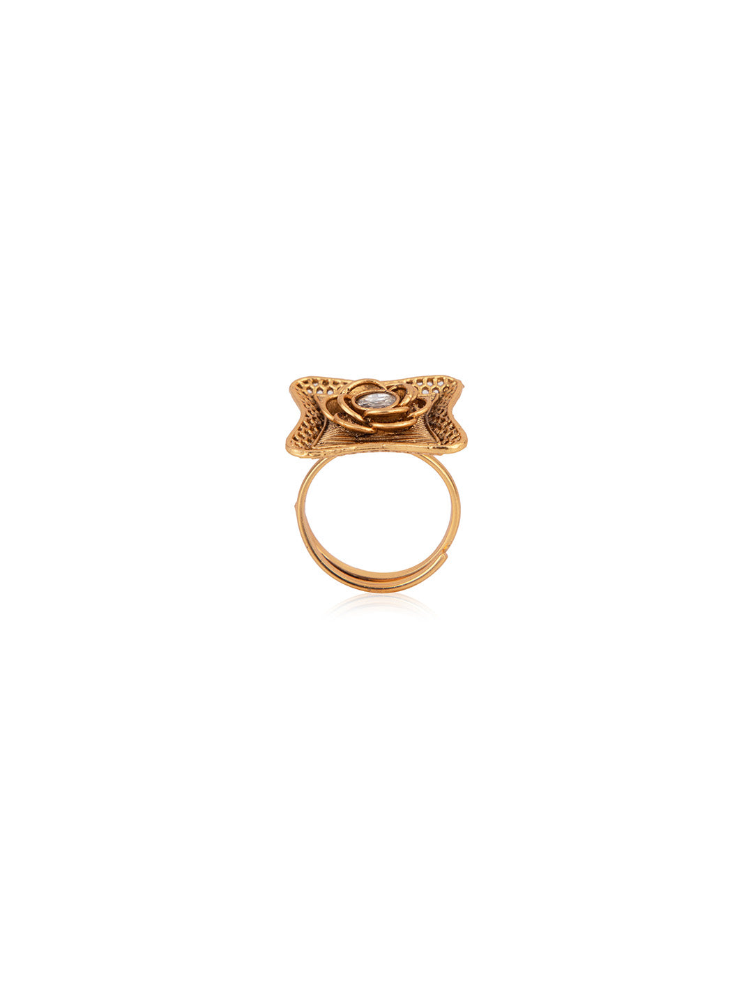 Priyaasi Stone Studded Gold Plated Floral Ring