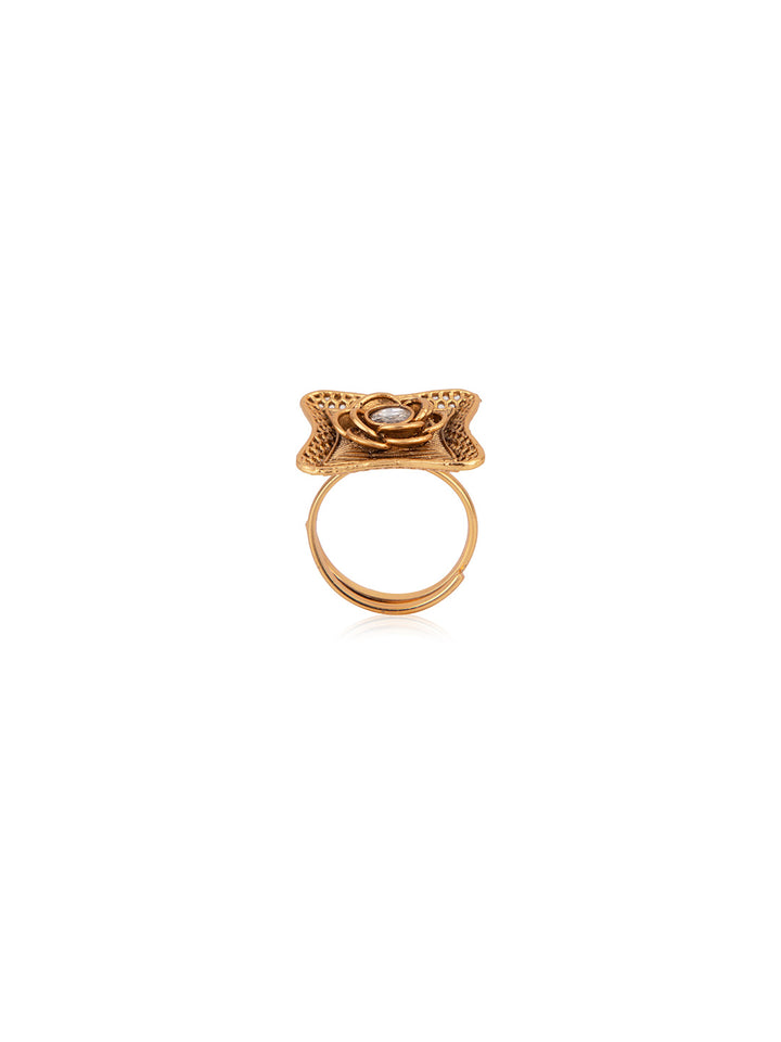 Priyaasi Stone Studded Gold Plated Floral Ring