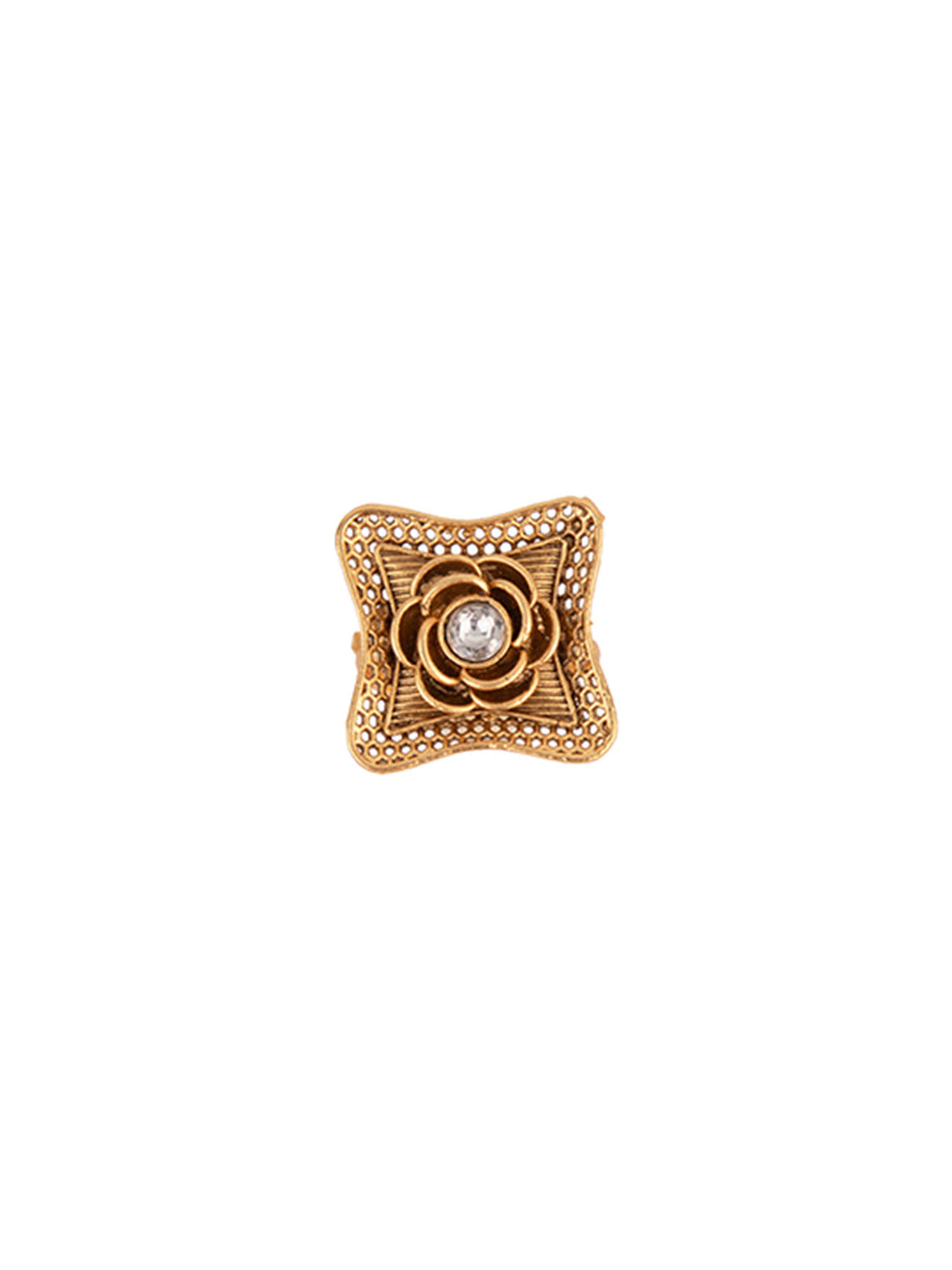 Priyaasi Stone Studded Gold Plated Floral Ring