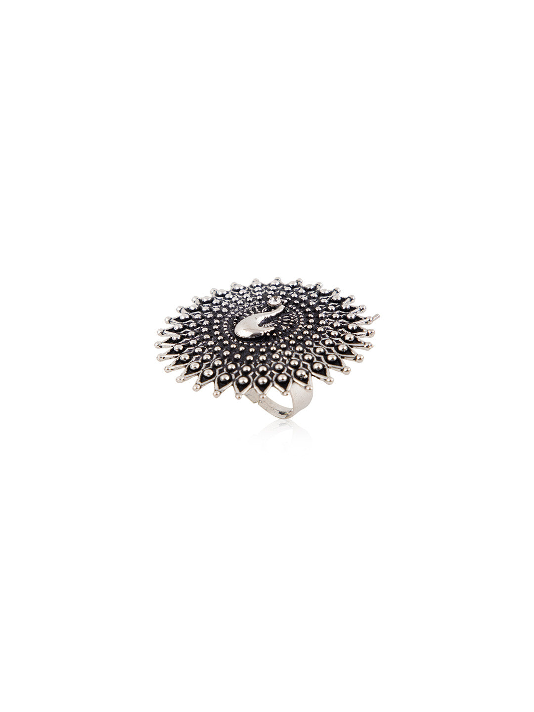 Priyaasi Oxidised Silver Plated Dancing Peacock Ring