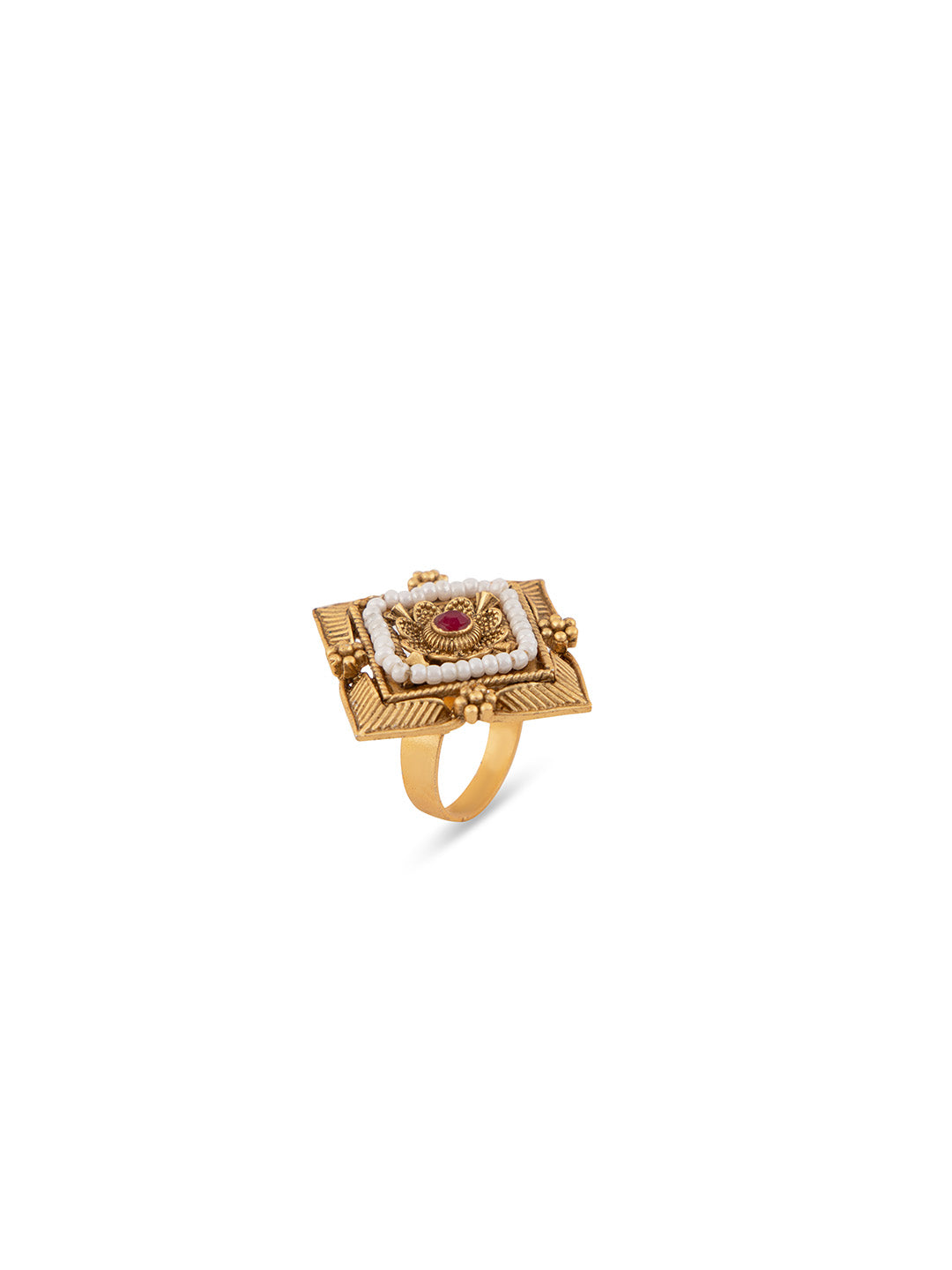 Priyaasi Square Shaped Gold Plated Floral Ring