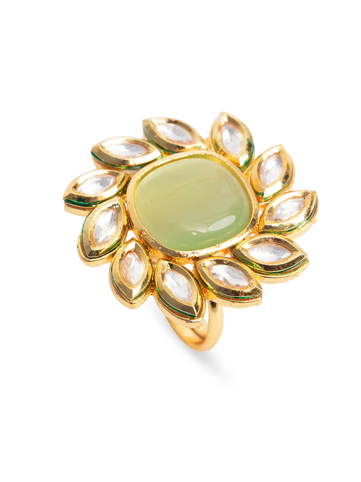 Priyaasi Green Stone Gold Plated Kundan Ring