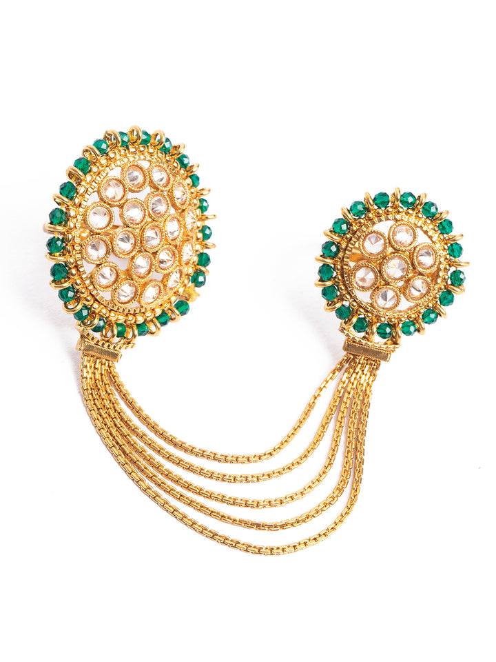 Priyaasi Green Stone Studded Gold Plated Dual Ring