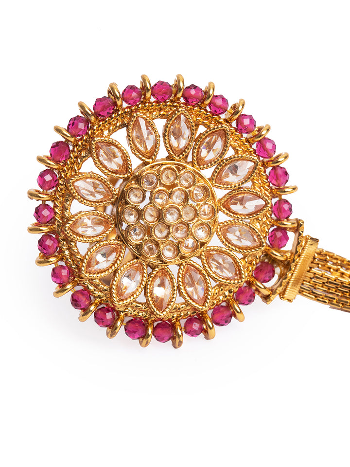 Priyaasi Magenta Stone Studded Gold Plated Dual Ring